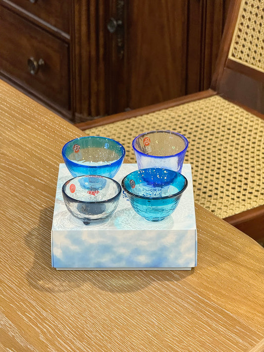 ISHIZUKA Glass Tsugaru Vidro Sea of AOMORI Sake Glass Set of 4