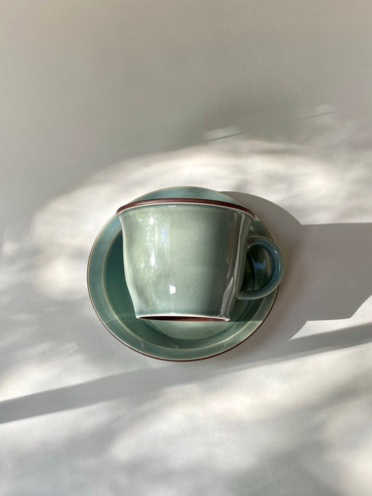 Smoky green cup & saucer Mino ware