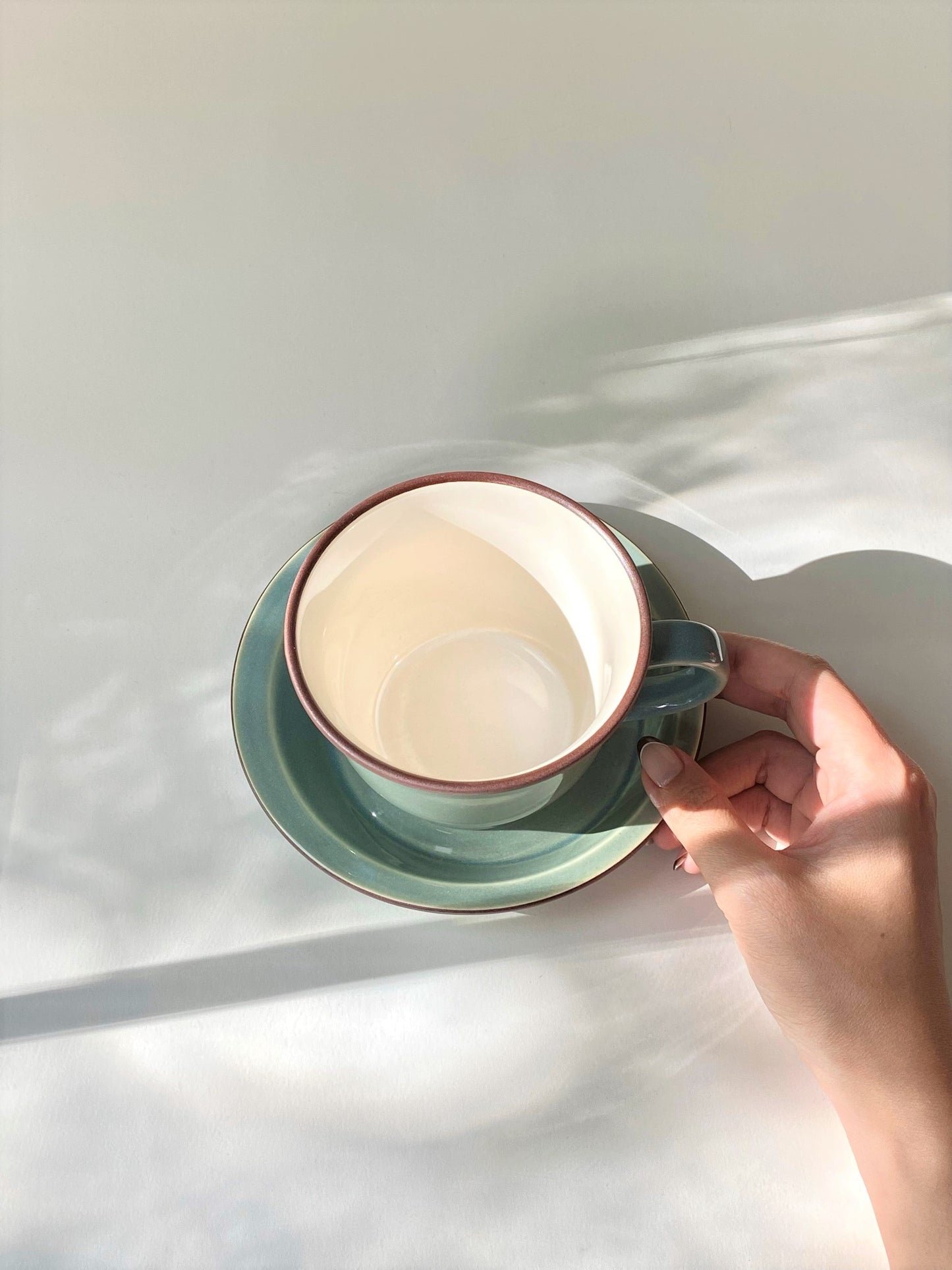 Smoky green cup & saucer Mino ware