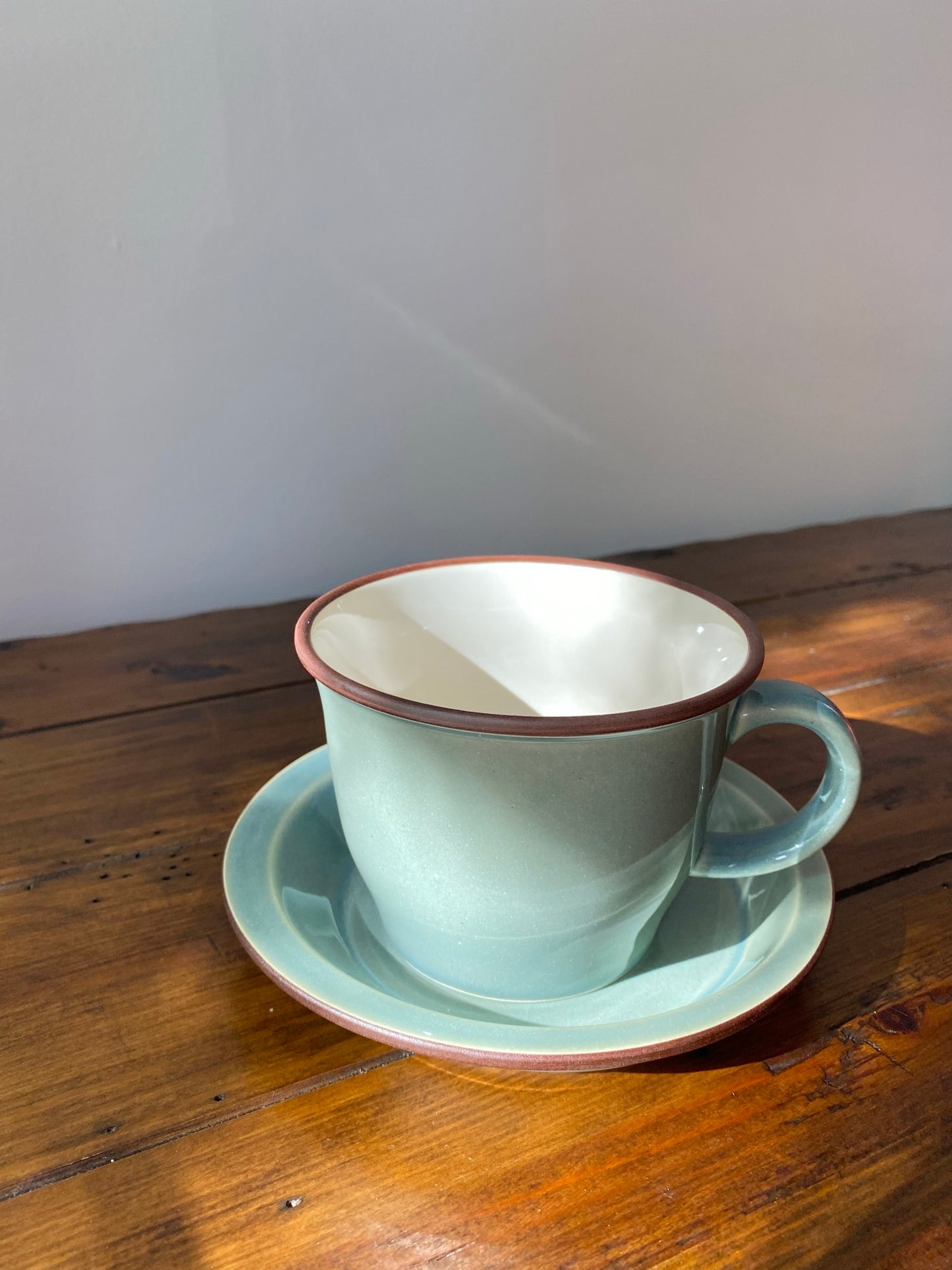 Smoky green cup & saucer Mino ware