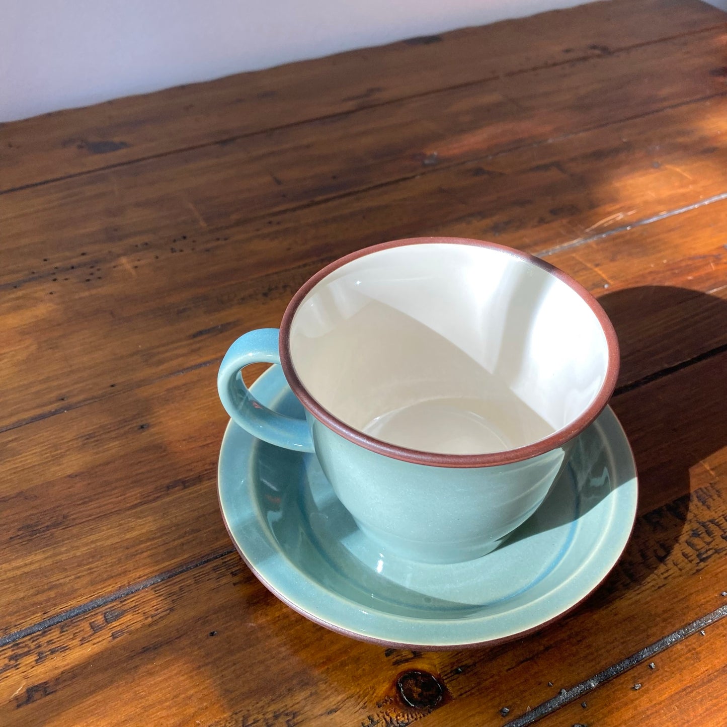 Smoky green cup & saucer Mino ware