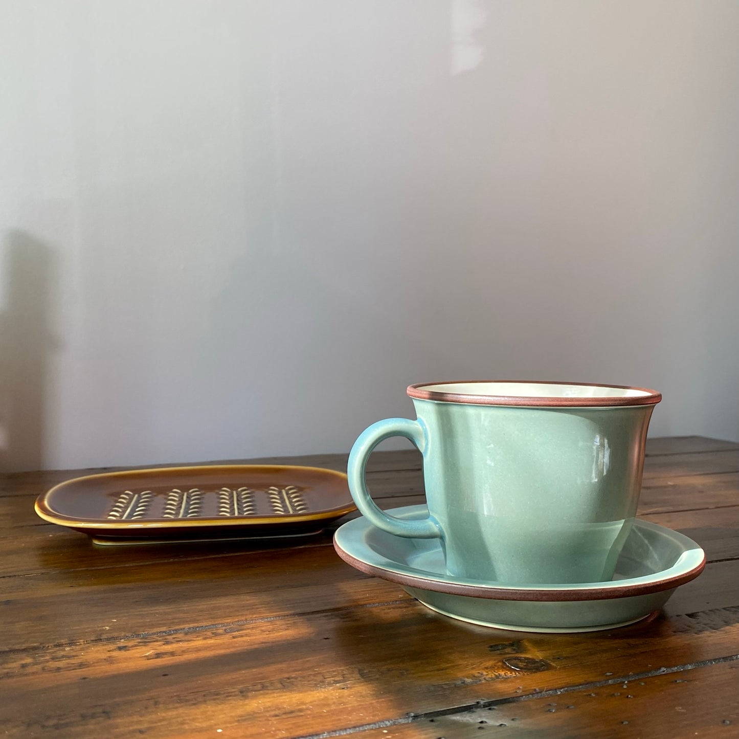 Smoky green cup & saucer Mino ware