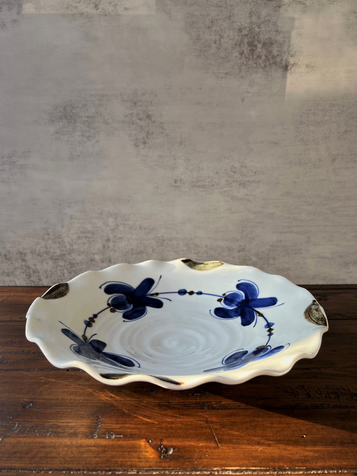 Hand-Painted Navy Flower Large Platter HASAMI WARE