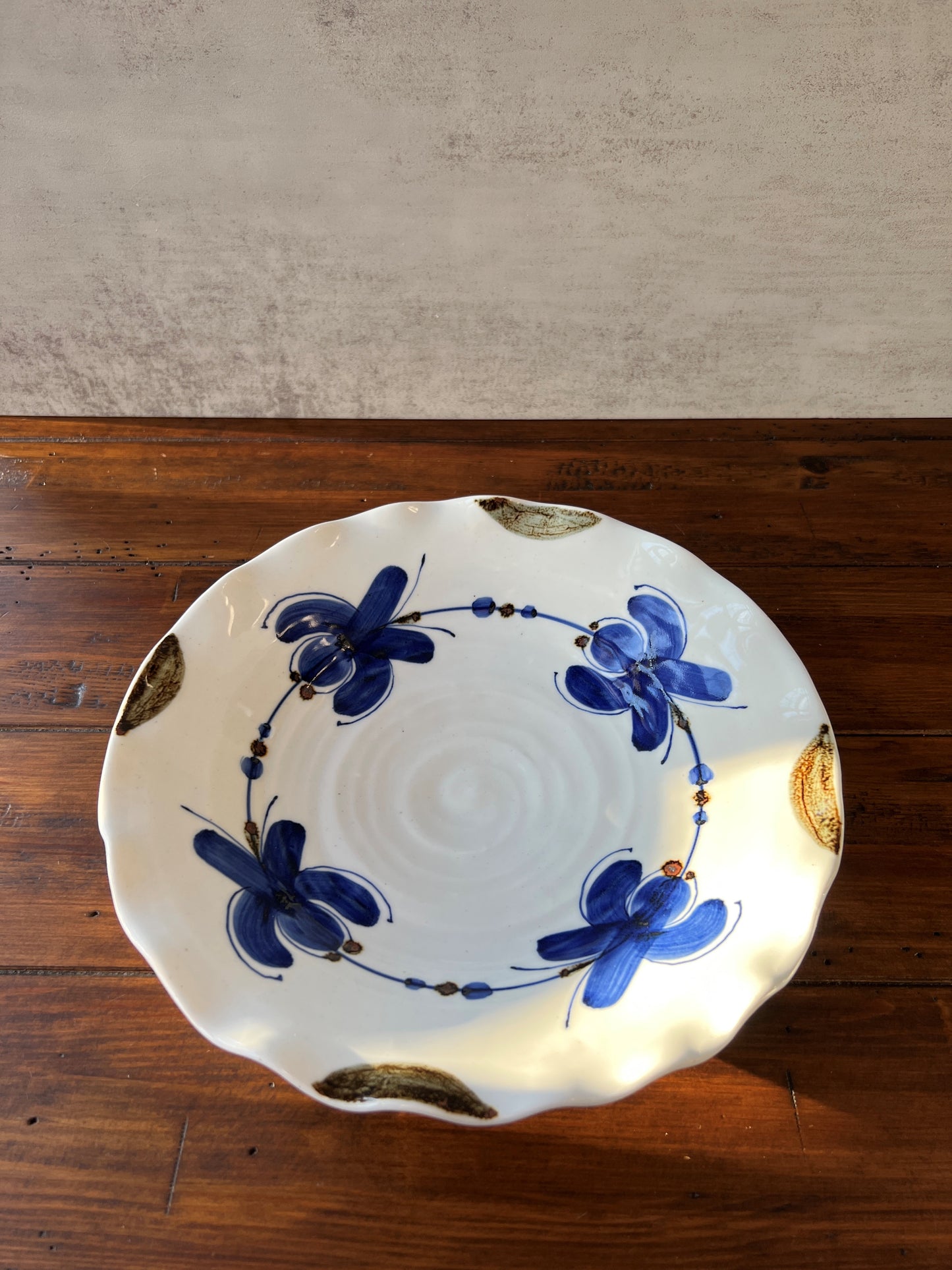 Hand-Painted Navy Flower Large Platter HASAMI WARE