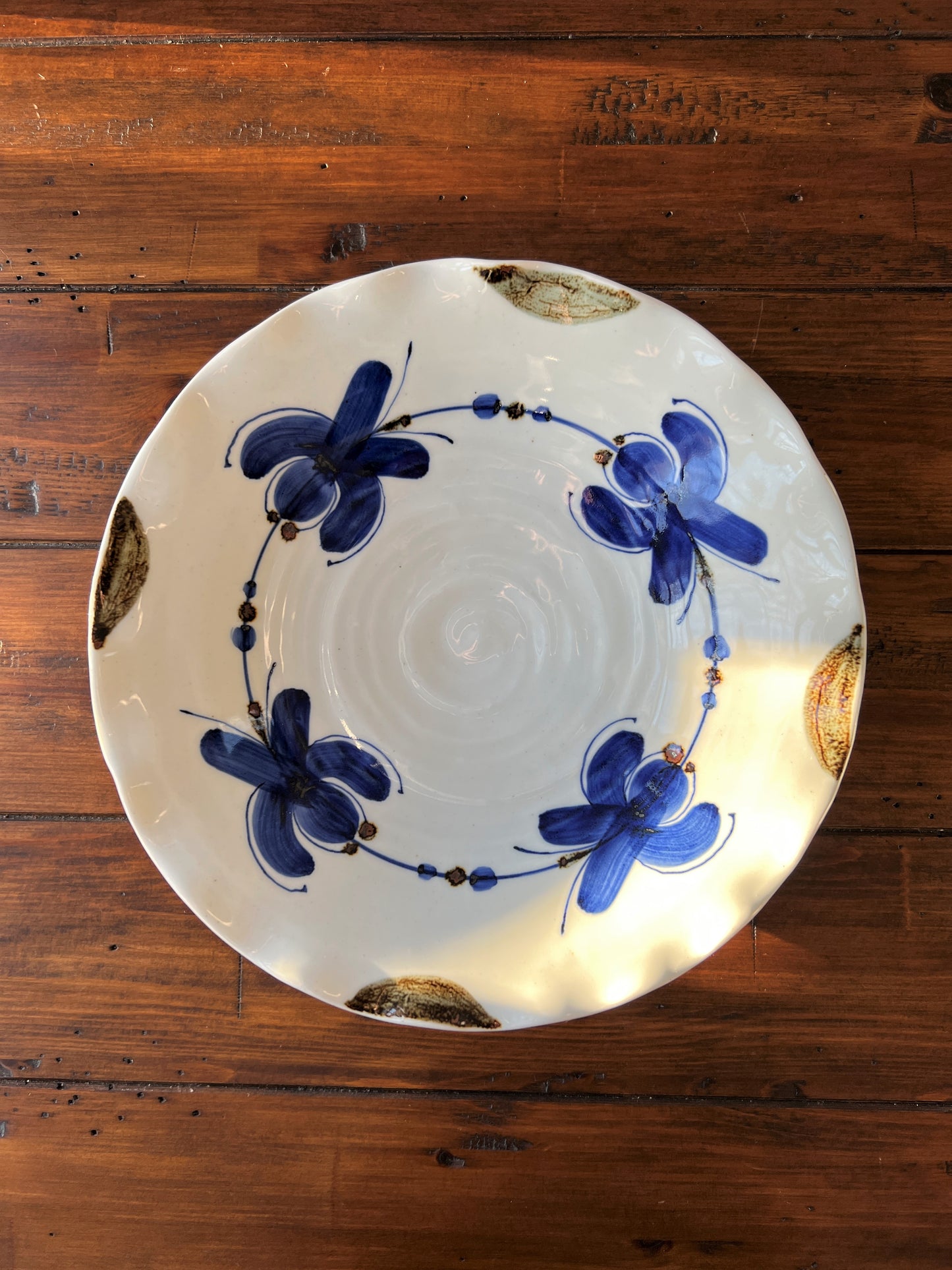 Hand-Painted Navy Flower Large Platter HASAMI WARE