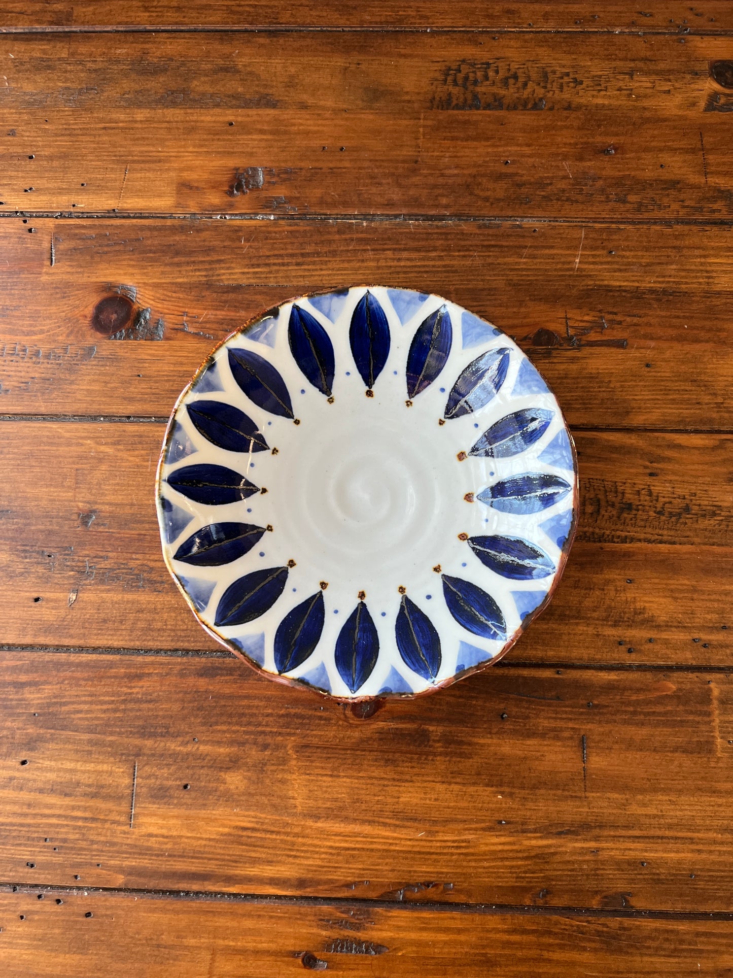 Hand-Painted Navy Flower Serving Platter HASAMI WARE