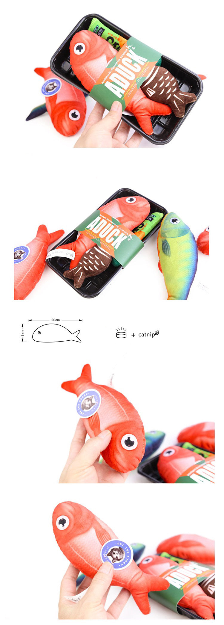 Freshly Packed Realistic Sea Fish Plush, Catnip & Bell Cat Toy Ready To Cook Combo